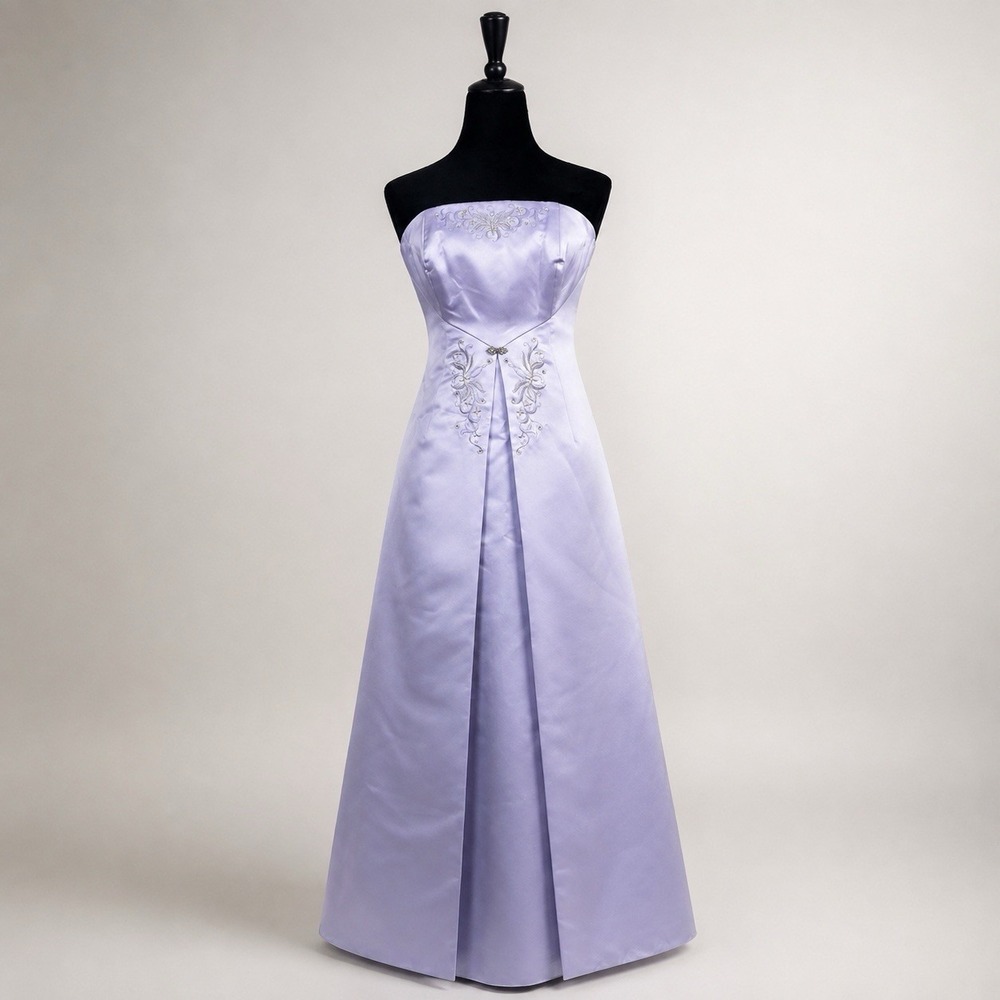 Y2K Satin Lavender Prom Dress Sz 4 Princess Maxi Gown Strapless Fairycore Formal